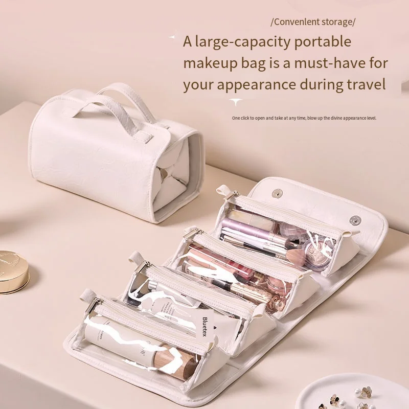 กระเป๋าเก็บเครื่องสำอางกันน้ำความจุขนาดใหญ่ กระเป๋าใส่อุปกรณ์อาบน้ำแบบพกพาสำหรับเดินทาง ช่องเก็บของแบบถอดได้ กระเป๋าใส่อุปกรณ์อาบน้ำในห้องน้ำ