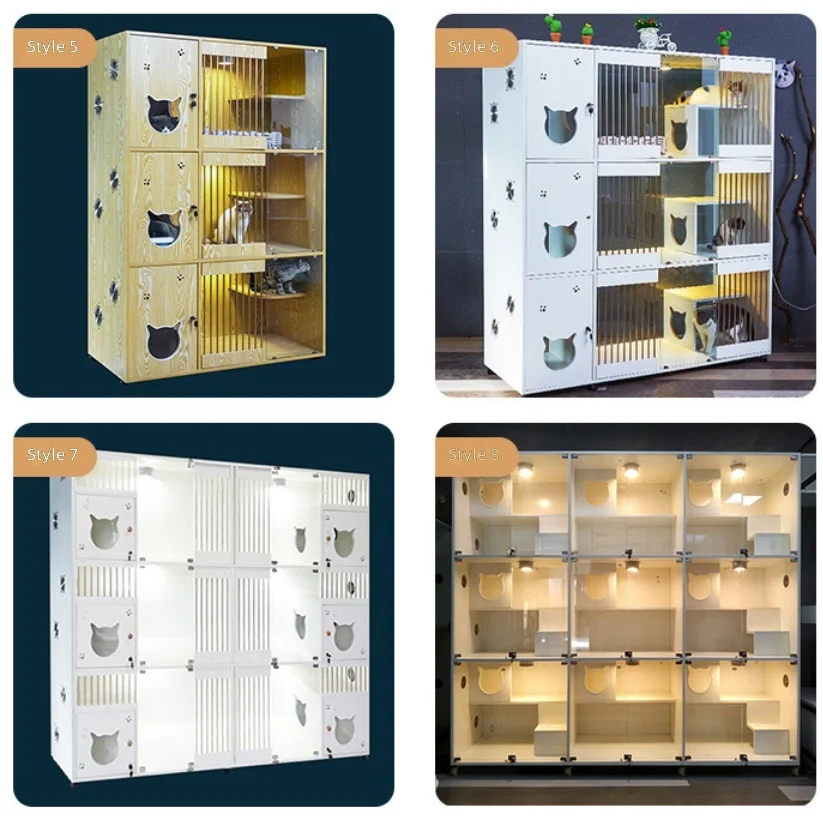 Multi-Level Cat Villa Modern Aluminum Frame Large Space Luxury Indoor Outdoor Pet Cage For Professional Cat Store