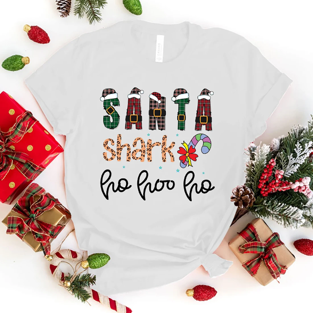 Christmas Santa Shark Ho Hoo Ho T-Shirt Men Women Fashion Harajuku T Shirt Cool Short Sleeve Hip Hop Top Tee