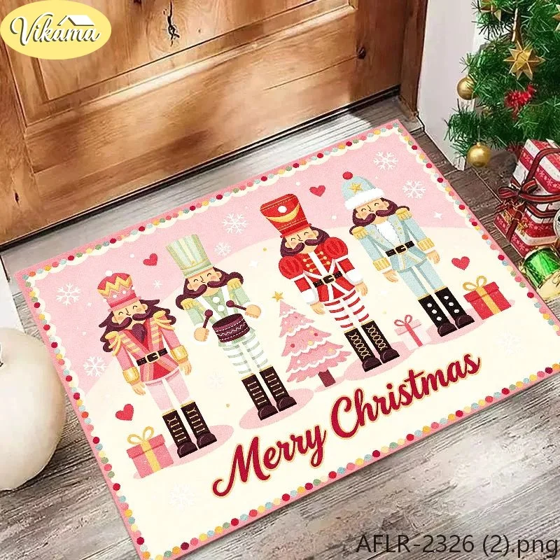VIKAMA Nutcracker & Ballerina Flannel Door Mat, Washable Non-Slip Door Mat, Decor for Entryway Front Door Living Room Kitchen