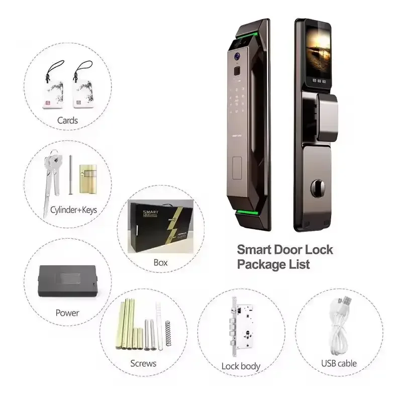 Electronic Automatic Smart Door Lock 3D Face Recognition Fingerprint Keyless Password Wifi Camera Rfid Card Home Lock With tuya