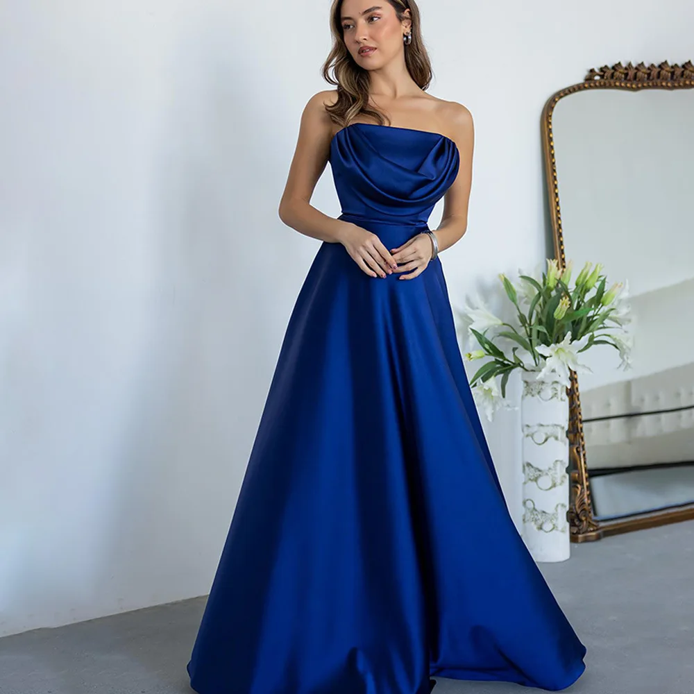 

Women's Satin Maxi Dress, Off-Shoulder Strapless Sexy Gown, Elegant Sleeveless Backless Evening Club Party Dress