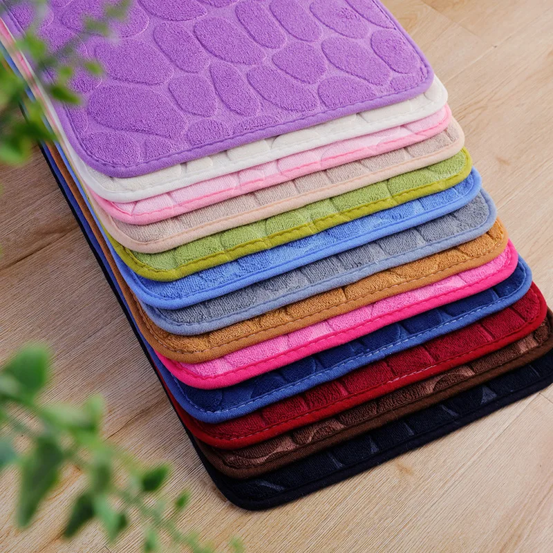 3Pcs Coral Velvet Embossed Stone Mat Solid Cobblestone Absorbent Bathroom Foot Pad Non Slip Skin-Friendly Short Plush Home Decor