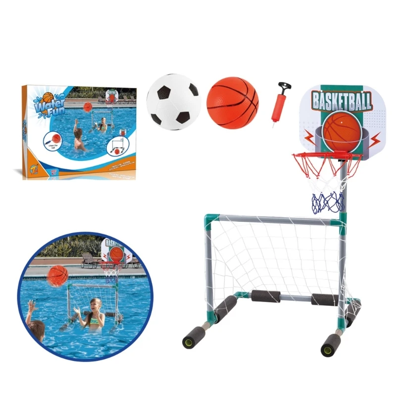 2024 New Basketballs Hoop Football Net for Poolsides with Ball and Outdoor Swimming Pool Basketballs Hoop Pool Football Set