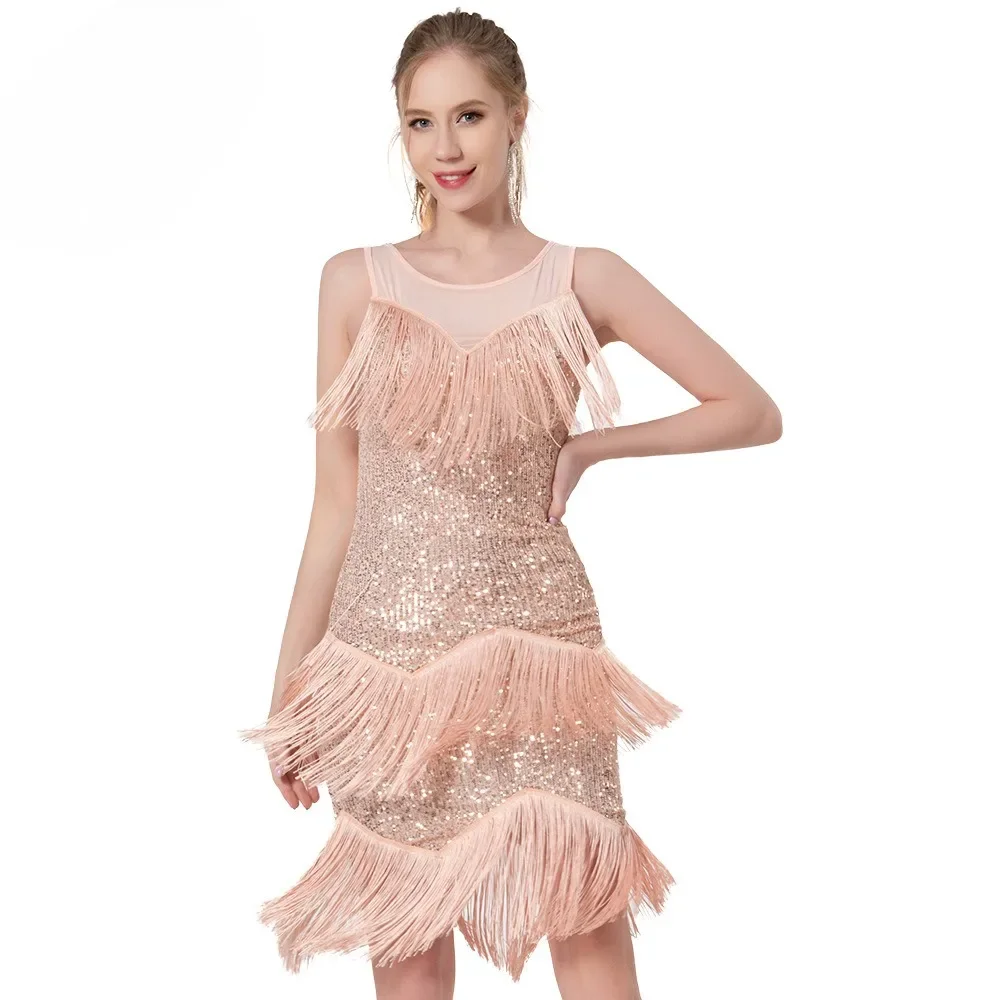 New Sequin Tassel Dress Latin Dance Skirt Performance Clothing Dance Clothing Stage Performance Clothing Ball Tassel Dance Skirt