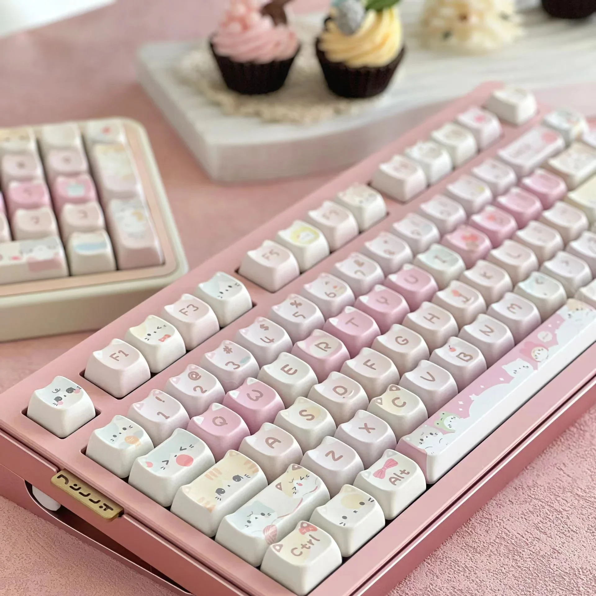 Pink Meow Keycaps Cute Cat Head MAO Cherry Profile PBT Key Cap For Gift Mechanical Keyboard KeyCap Keyboards Accessories