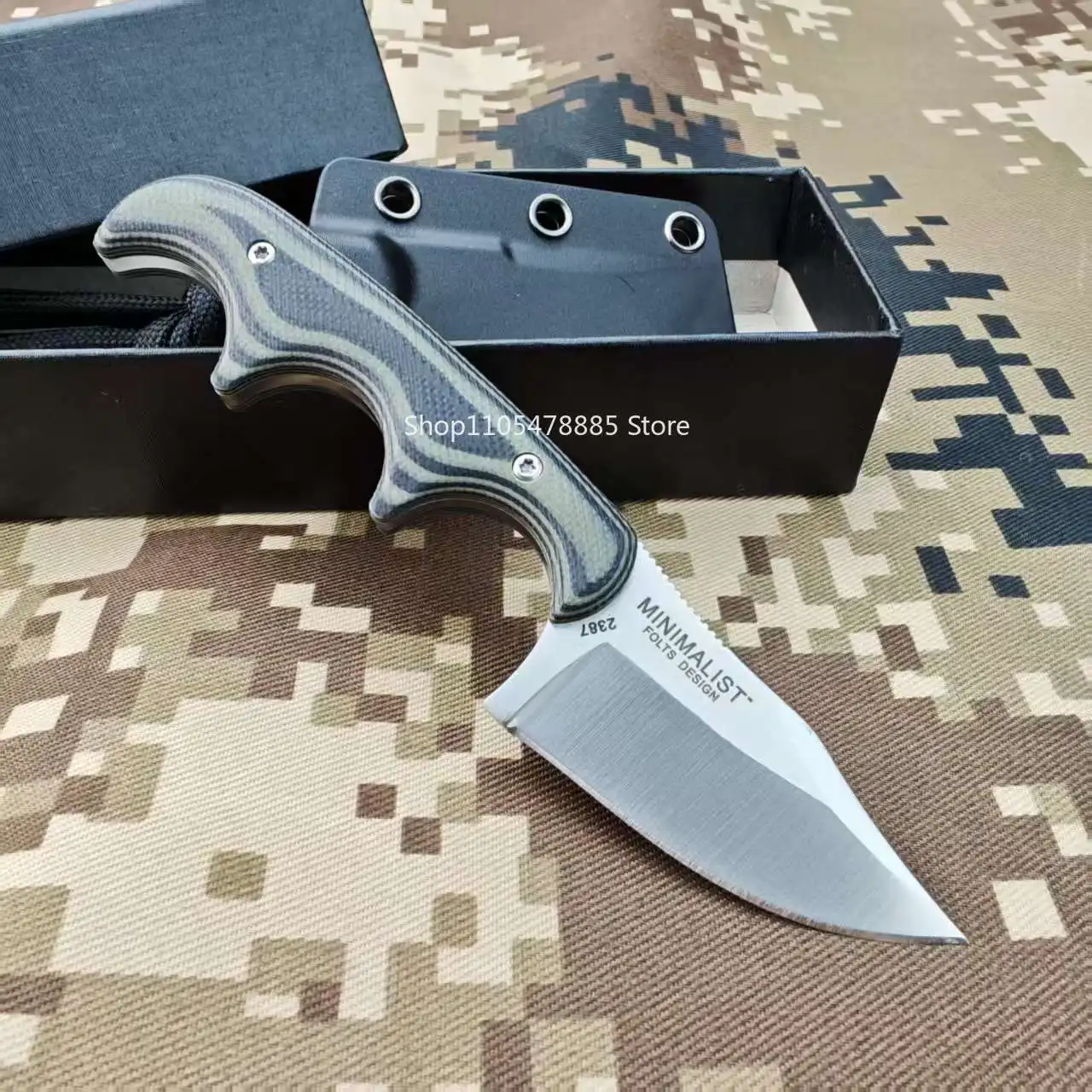 Faca Compacta Nova com Lâmina Fixa - 2387, Ferramenta de Corte Utilitária, Faca Portátil Pequena para Camping ao Ar Livre, Lâmina 8Cr13Mov, Cabo G10