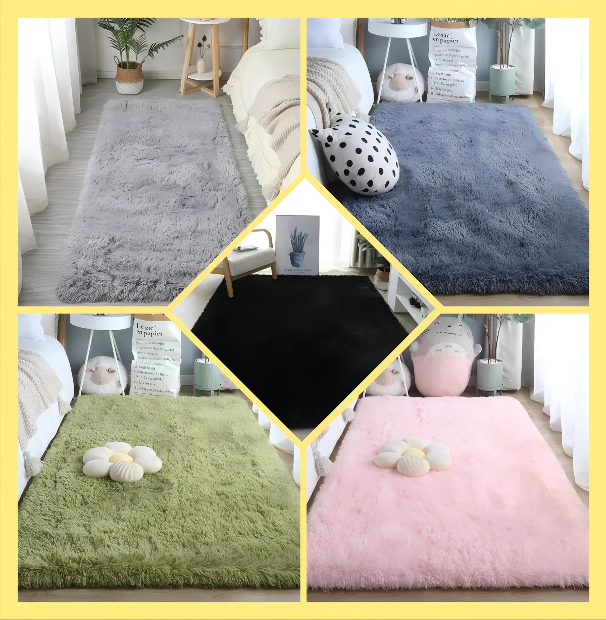 VIKAMA Scandinavian Ins Filament Wool Cozy Soft and Smooth Living Room Bedroom Office Children's Room Carpet Washable Floor Mats