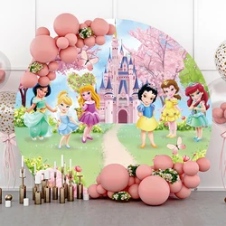 Disney Princess Baby Cinderella Photo Backdrop Round Background For Photography Baby Shower Birthday Decorations Props Party