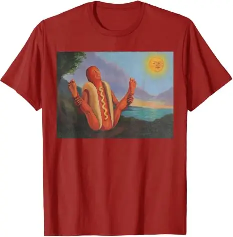 Hotdog, der sich in der Sonne sonnt, lustiges Hotdog-Yoga-T-Shirt, Y2k BBQ seltsame Essenskunst Comic-Grafik-Bekleidung, Yoga-Witz-Persönlichkeits-T-Shirt – Detail 11