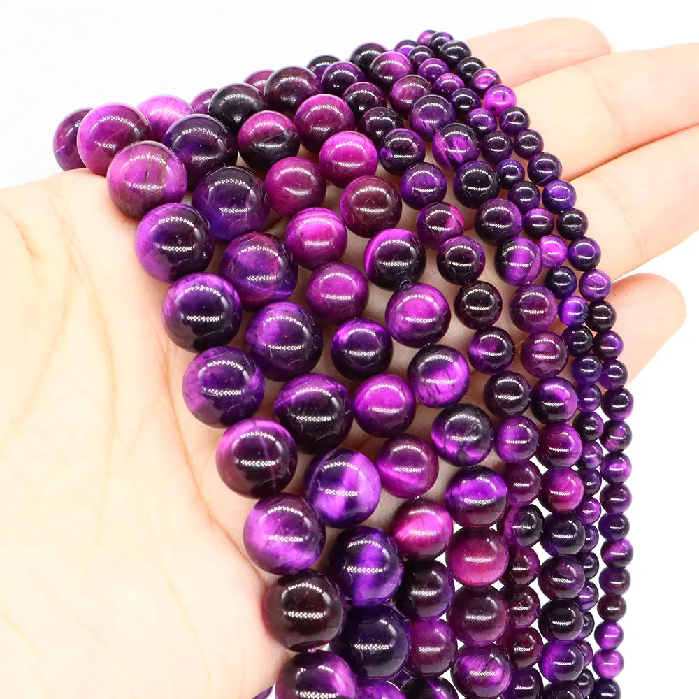 4/6/8/10mm Natural Stone Purple Tiger Eye Beads Healing Crystal Round Loose Spacer Gemstone Bead for Jewelry Making DIY Bracelet