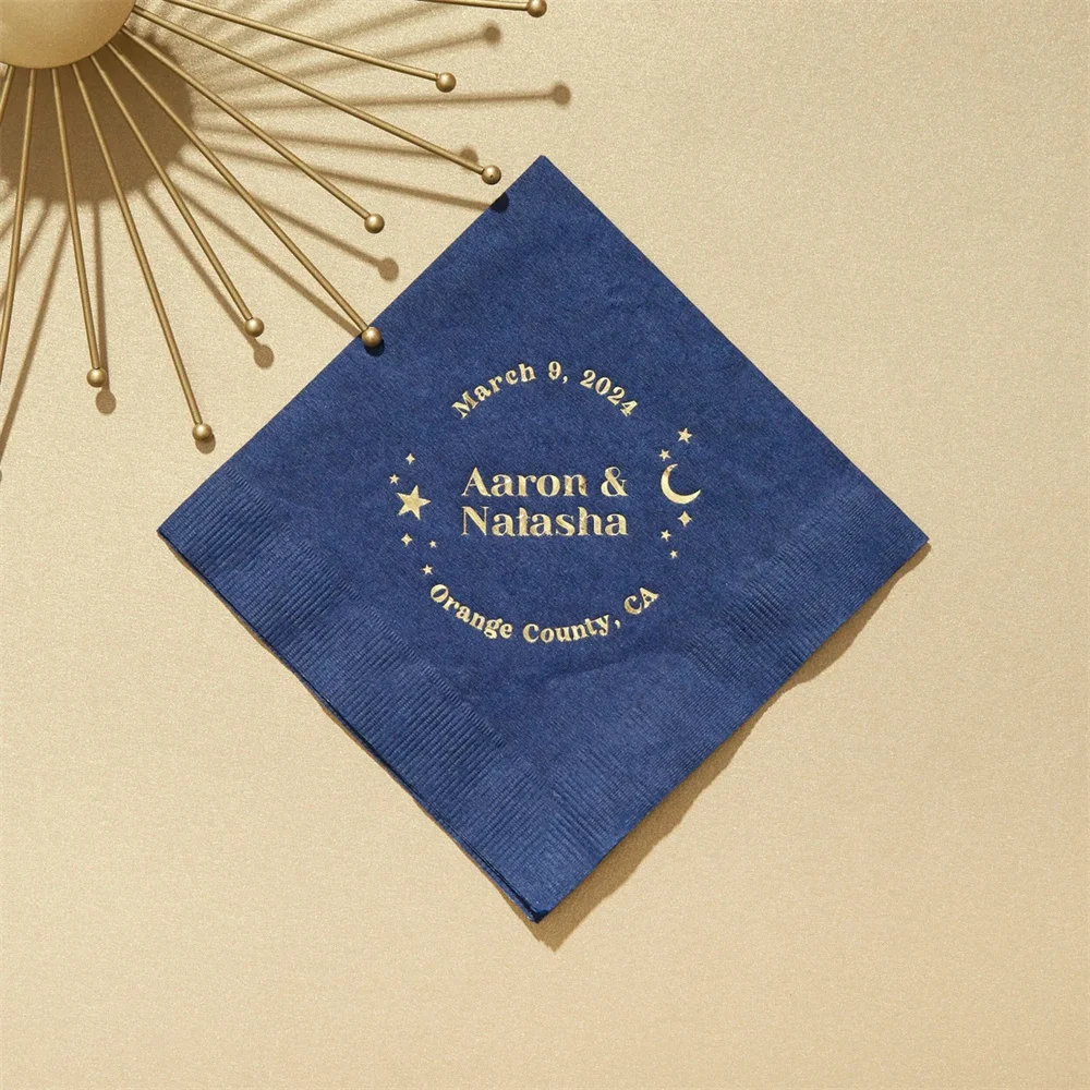 

50PCS Custom Cocktail Napkins - Under The Stars - Wedding Napkins, Paper Party Napkins, Personalized Foil Napkin, Anniversary, B