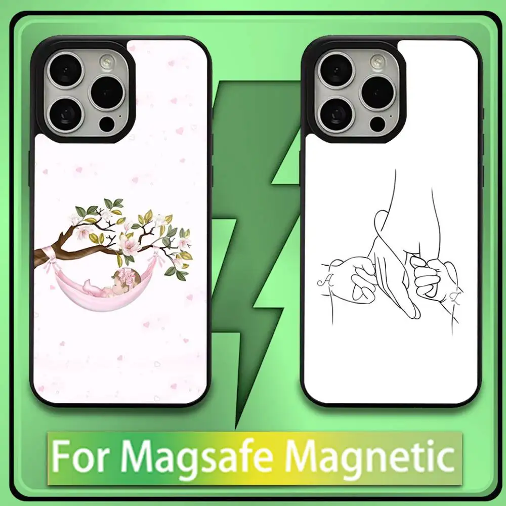 

Mom Daughter Son Dad Hold Hands Phone Case For iPhone 16,15,14,13,12,11,Plus,Pro,Max,Mini Soft Magesafe Magnetic Wireless Charge