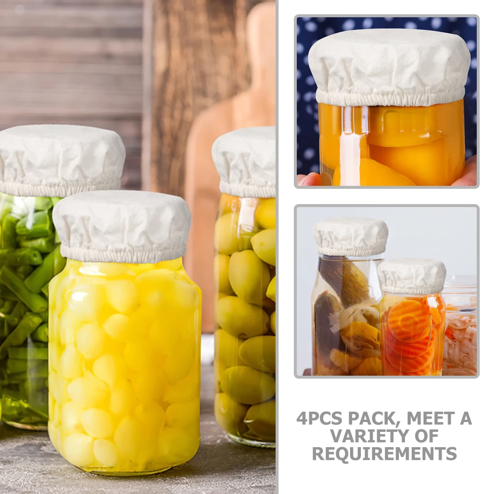 

4pcs Cloth Lid Cotton Reusable Storage Bottle Cover Food Fresh Kitchen Jar Protectors Wide Mouth Canning Lids Glass Jar Covers
