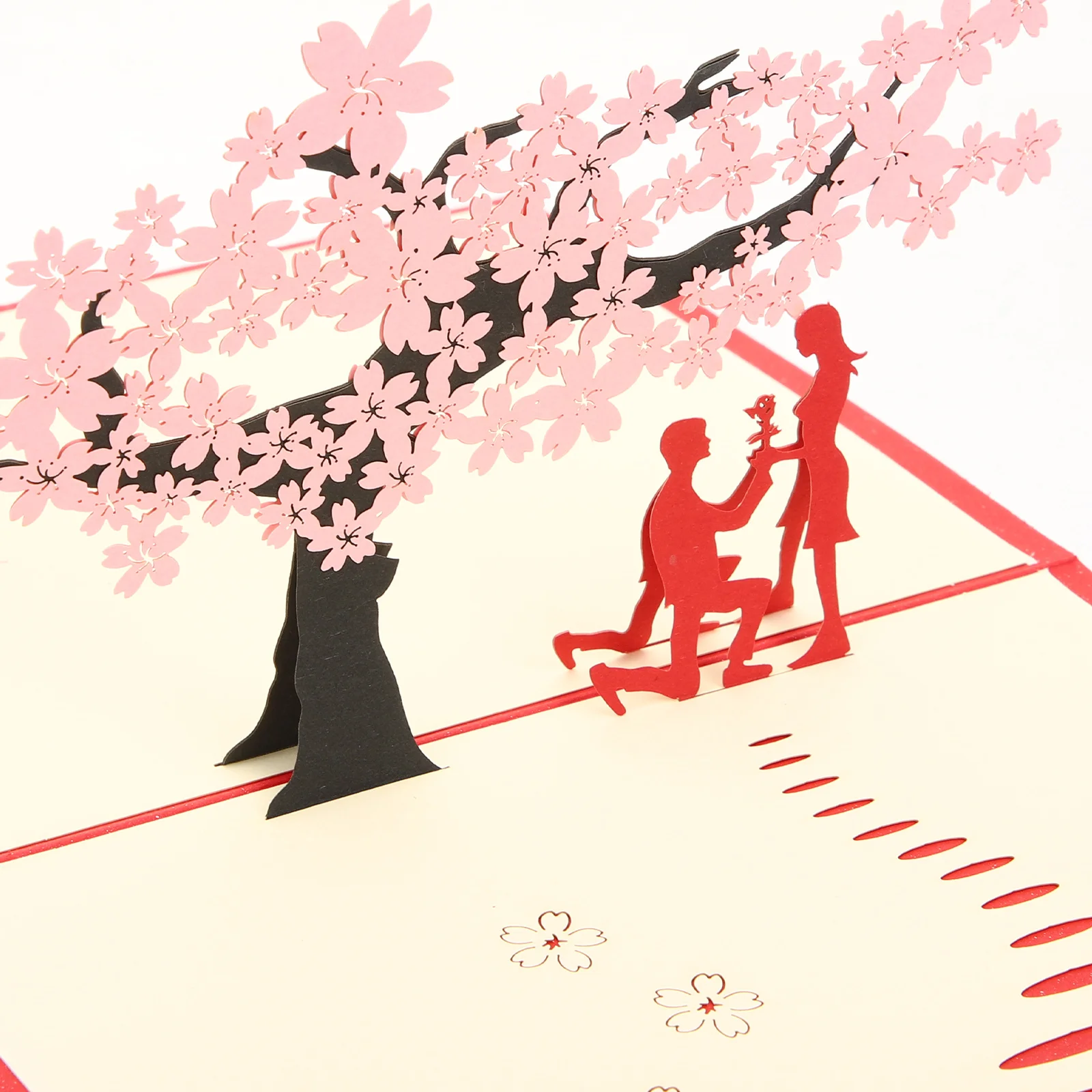 قطعتان من بطاقة زهر الكرز لذكرى الحب الرومانسية لبطاقات عرض عيد ميلاد الزوجة لها