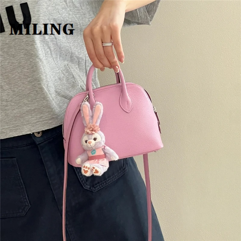 Women Leather Shell Bag Vintage Top-handle Small Size Simple Shoulder Bag Fashion Ladies Handbag Solid Color Crossbody Bags