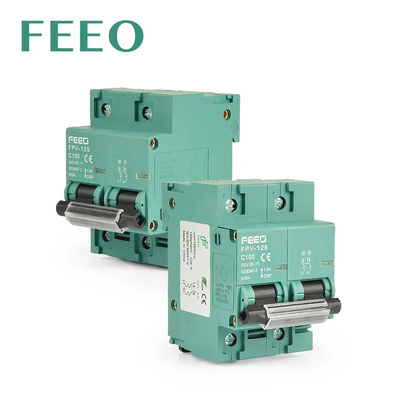 FEEO 2P 80A 100A 125A DC 800V Switch Din Rail Circuit Breaker Solar Energy Circuit Breaker for PV System MCB CE &TUV Certificate