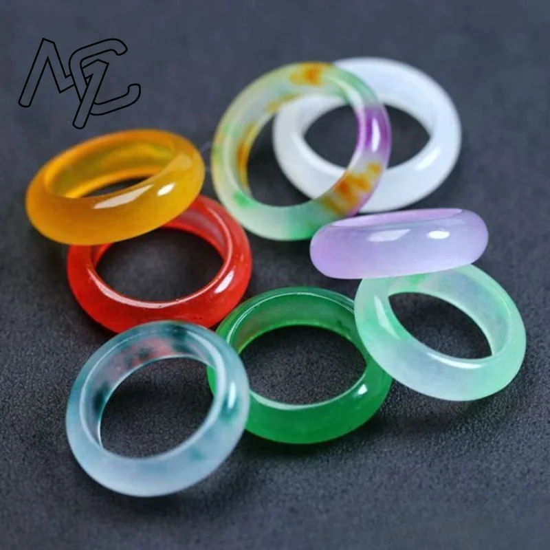 Wholesale Natural Green Hetian Jade Floating Flower Ring Chinese Jadeite Amulet Fashion Charm Jewelry Hand Carved Gift Women Men