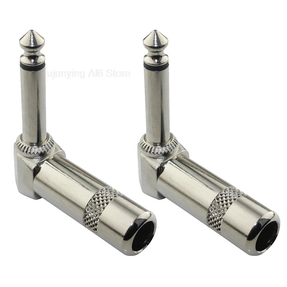 

6.35mm Electric Connecting Male Mono Plug 1/4" 90 Degree Metal Right Angle Mono Elbow Plug Nickel Plated for Guitar Audio A6