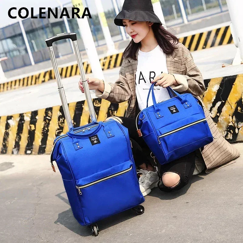 COLENARA Nylon Luggage New Men and Women Trolley Bag Set Cart Type Travel Bag Portable Boarding Box Rolling with Wheel Suitcase