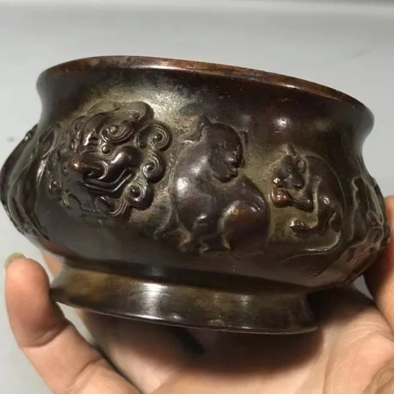 

Antique Copperware Collection Twelve Zodiac Incense Burner Vintage Style Purple Copper Alloy Buddha Hall Home Incense Holder