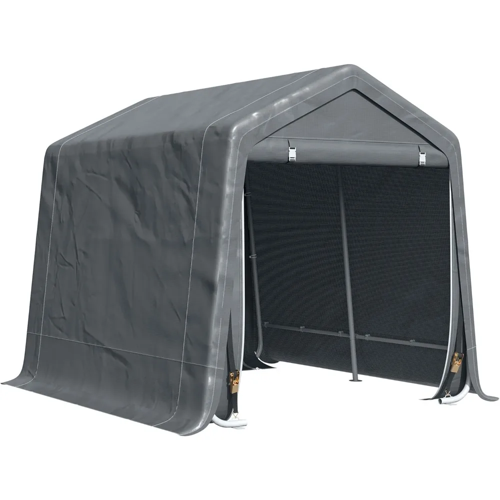 

Heavy Duty Storage Tent, Patio Storage Shelter W/Anti-UV PE Cover and Double Zipper Doors, 9' X 8' Carport Portable Garage