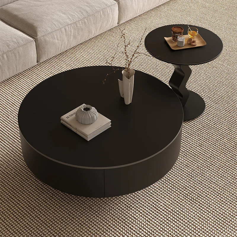 f*-Modern Minimalist Solid Black Quartzite Coffee Table Light Luxury High-end Storage-friendly Living Room Set Fujian