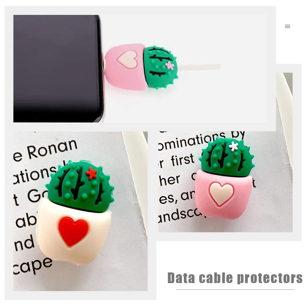 

8Pcs Data Cable Cover Cactus Designed Protector for Plug Ends of USB Lines Reusable Strong Sleeve