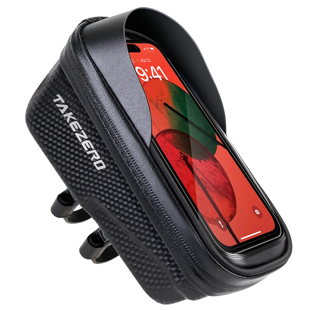 

1L Bike Phone Holder Case Waterproof with Sun Visor Frame Top Tube Bicycle Bag Zipper Closure Reflective Adjustable Fastener