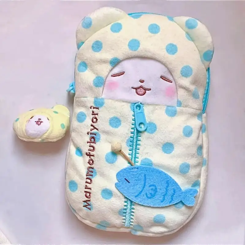 Kawaii Sanrio Marumofubiyori Plush Pencil Case Anime Cartoon Sleeping Bag Bear Stationery Bag Student Desktop Storage Girl Gifts