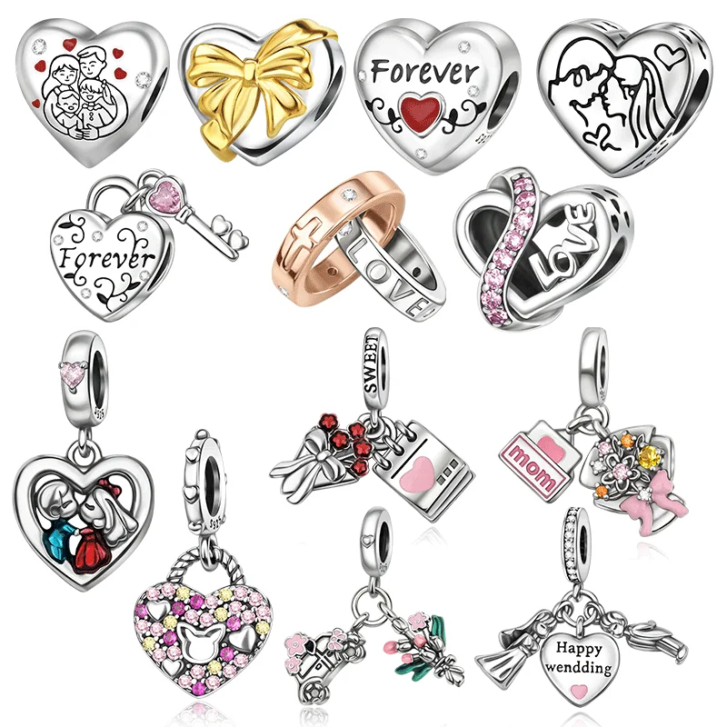 

925 Sterling Silver Love Declaration Couple Pendant Proposal Ring Beads for Original Bracelet Exquisite Wedding Bead Women Gift
