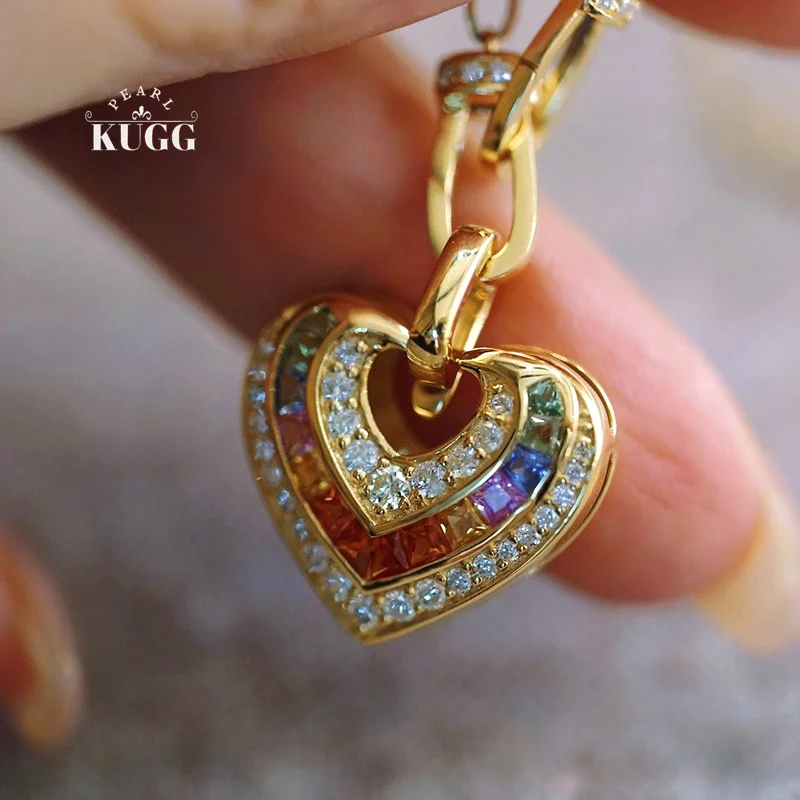 

KUGG 100% 18K Yellow Gold Pendant Romantic Style Luxury Diamond Natural Color Sapphire Necklace Pendant for Women Fine Jewelry