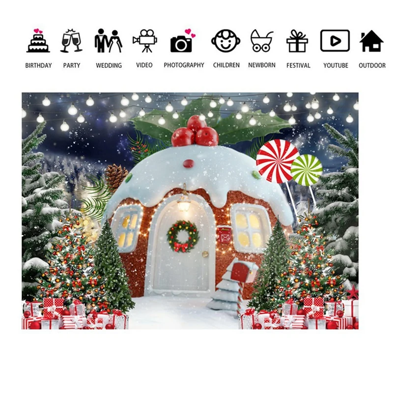 210X150cm Christmas Background Cloth Christmas Snow House Multifunctional Convenient Photography Background Cloths Easy To Use