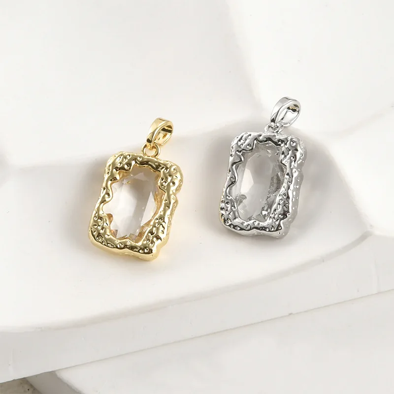 Copper-plated 18k Real Gold Color Light Luxury Rectangular Crystal Pendant DIY Handmade Necklace Pendant Accessories Material