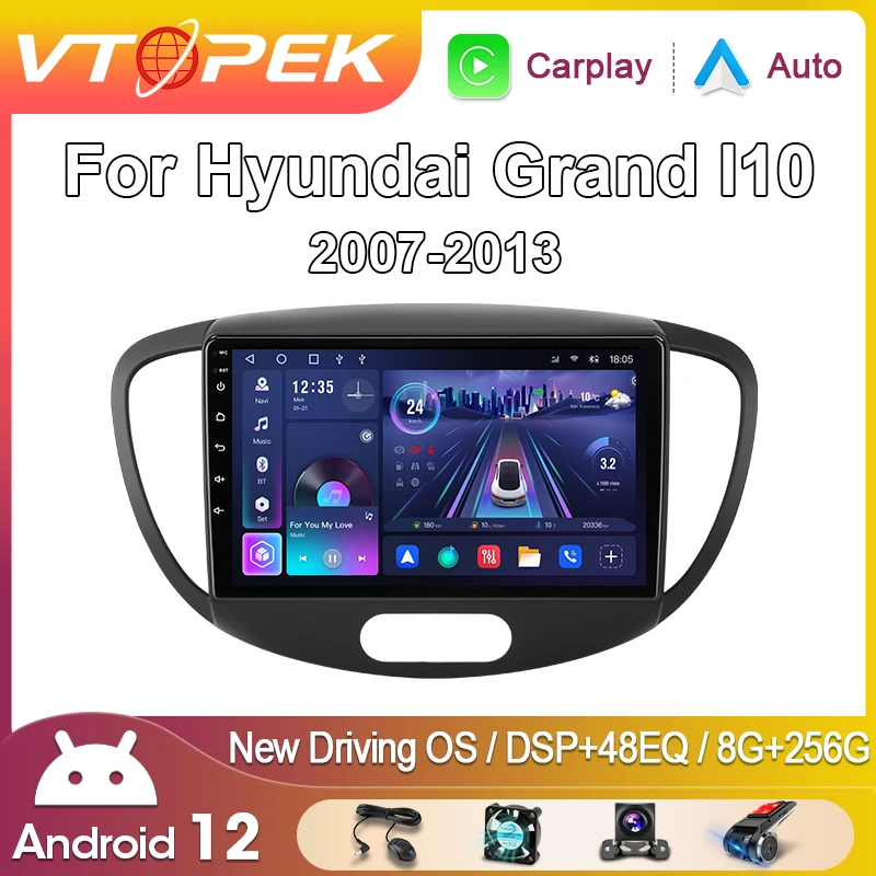 

Автомобильное радио Vtopek 2 Din Android для Hyundai Grand I10 2007-2013, мультимедийный плеер Carplay, авто стерео GPS, головное устройство Navigatore