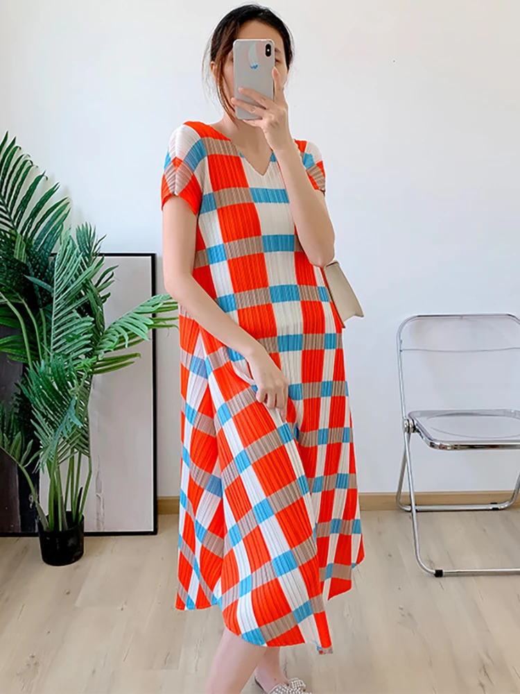

Delocah High Quality Summer Women Fashion Designer Long Dress Short Sleeve Striped Colorblock Printed Draped Dresses Vestidos