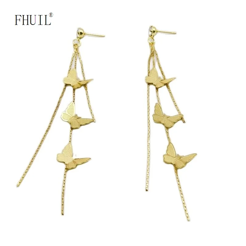 

Trend New Long Drop Earrings For Women 2023 Butterfly Ear Piercing Gold Plated Fashion Luxury Jewelry Girl Wedding Accessori