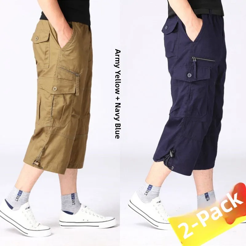 Loose Straight Leg Seven-Foot Pants for Middle-Aged And Elderly Men Casual Pants with Multiple Pockets Thin Cotton Shorts