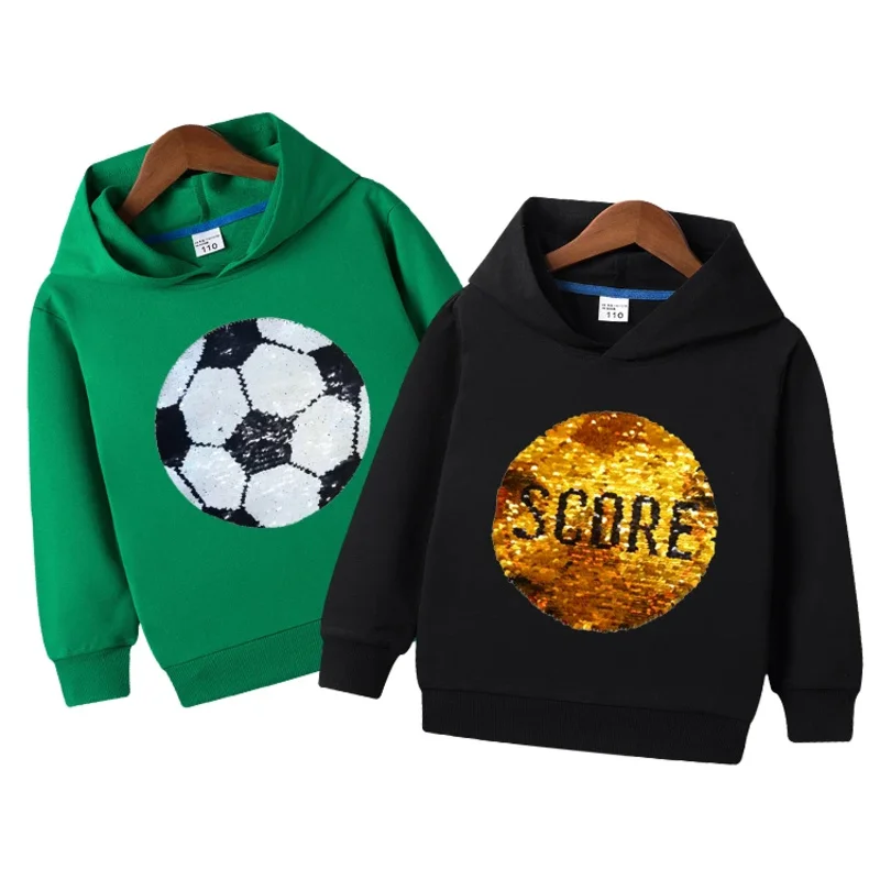 Children Football Hoodie Changeable Sequin Sweater 2023 Spring Autumn Baby Boys Girls Long Sleeves Sweatshirts Kids Coat