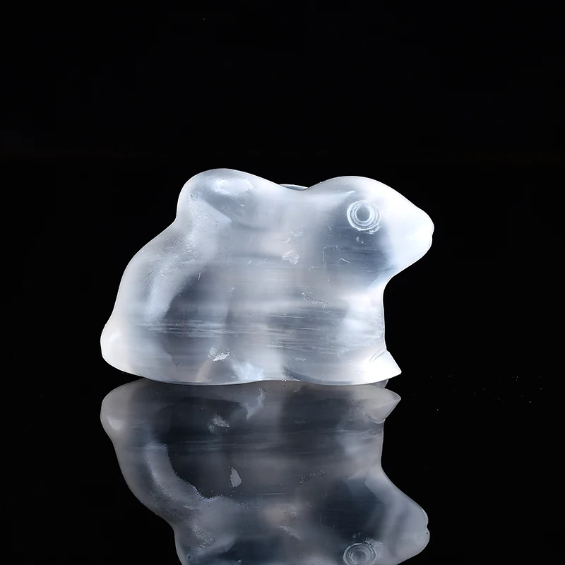 Loveliness Rabbit Natural Selenite Stone Rock Mineral Specimen Healing Carved Crafts Items Feng Shui Collectible Figurine Gifts