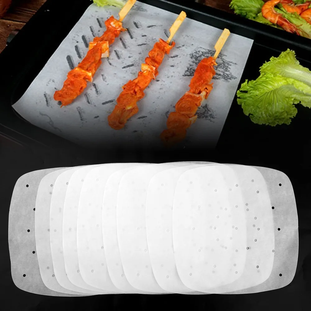 100pcs Paper Square Air Fryer Parchment Double Sided Food Grade Paper Liners Perforated Food Perforated Heat Resistant
