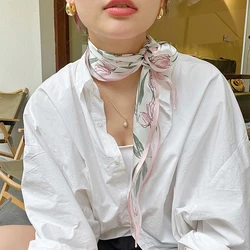 Luna & Dolphin – écharpe en mousseline de soie avec diamant pour femme, 110x35cm, imprimé fleur cheval, sensation de soie, Vintage, style bohème, bandeau Bandana, printemps