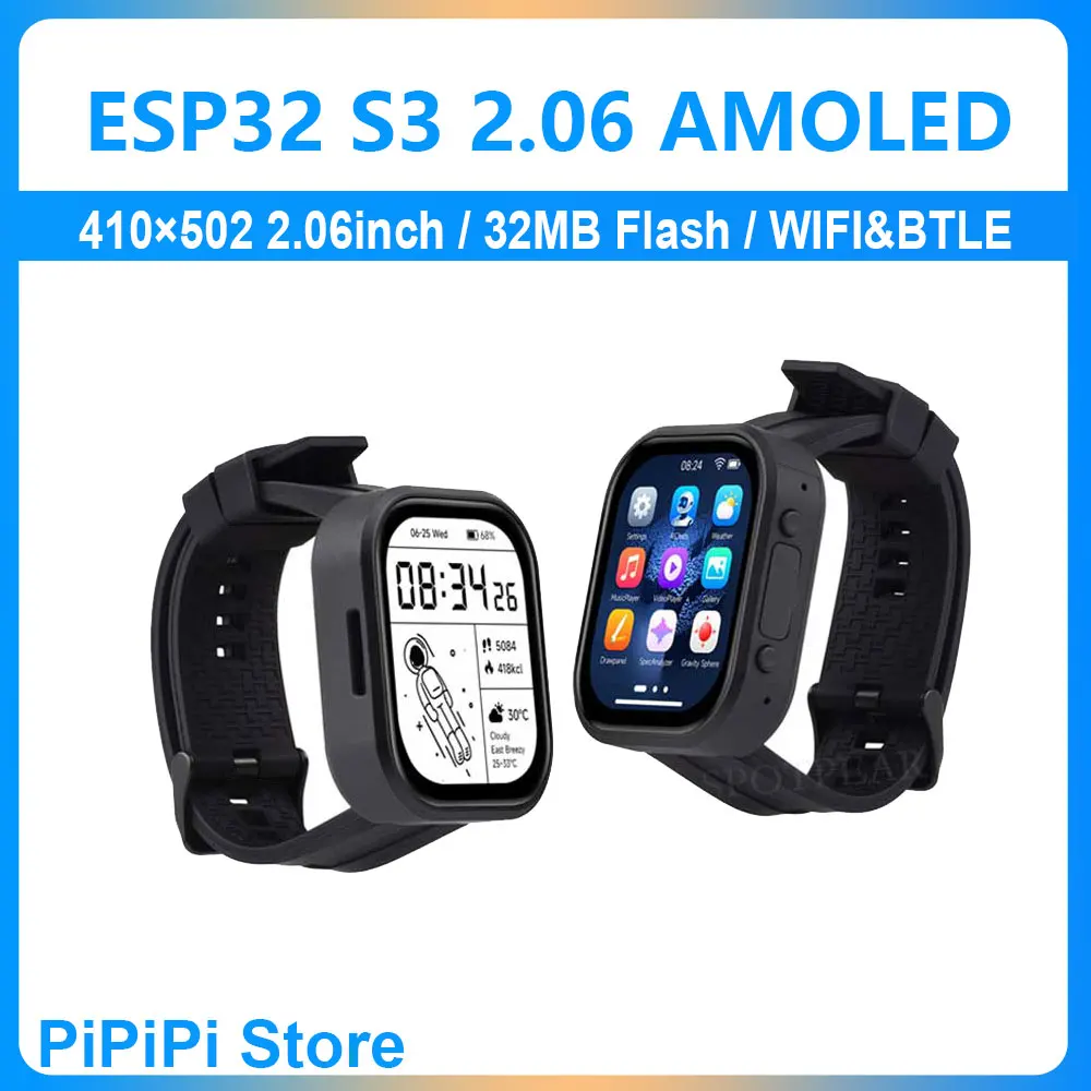 

ESP32 S3 2.06inch Watch Development Board AMOLED Touch Display Screen 410*502 DeepSeek AI Voice Chat 32MB Flash