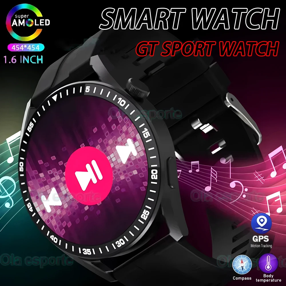

GT Sport Smart Watch Men 360*360 AMOLED Screen Bluetooth Call Heart rate Watches NFC GPS IP68 Waterproof Smartwatch For Huawei