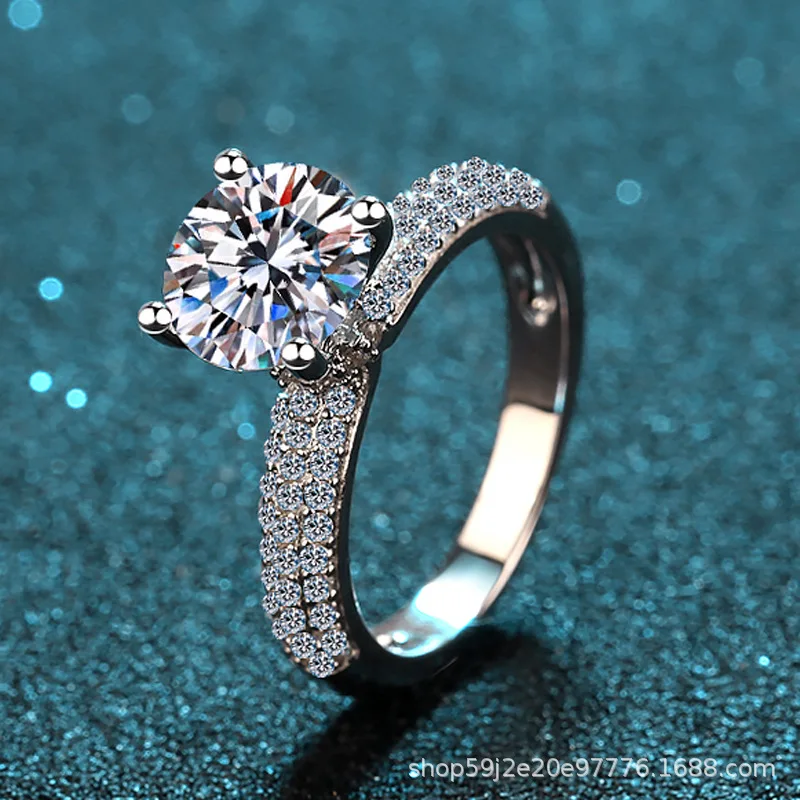 

100% Real Moissanite Engagement Ring with Pave Band 2CT 925 Sterling Silver Diamond Dream Wedding Rings for Women Bridal Jewelry