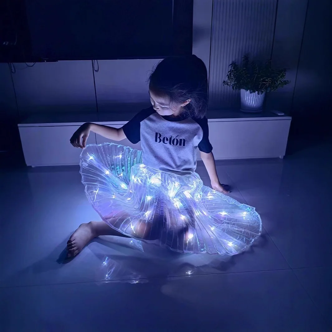 Jupe lumineuse pour enfants, Tutu Long LED pour filles, tenues de danse scintillantes, vêtements Rave, Costume d'halloween, robe de fête de noël