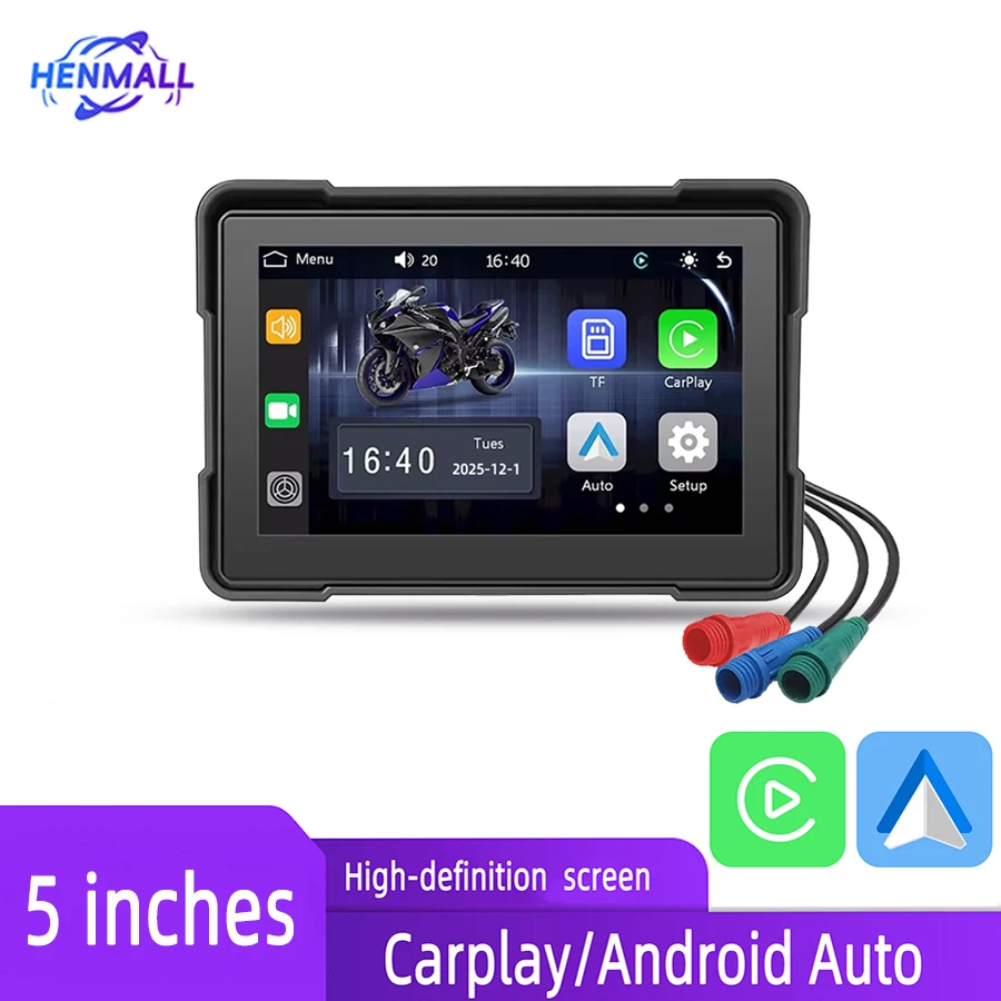 New 5 Inch Portable Motorcycle Screen Dual Bluetooth With Recording Function Support Carplay and Android Auto Car DVD Player view 2