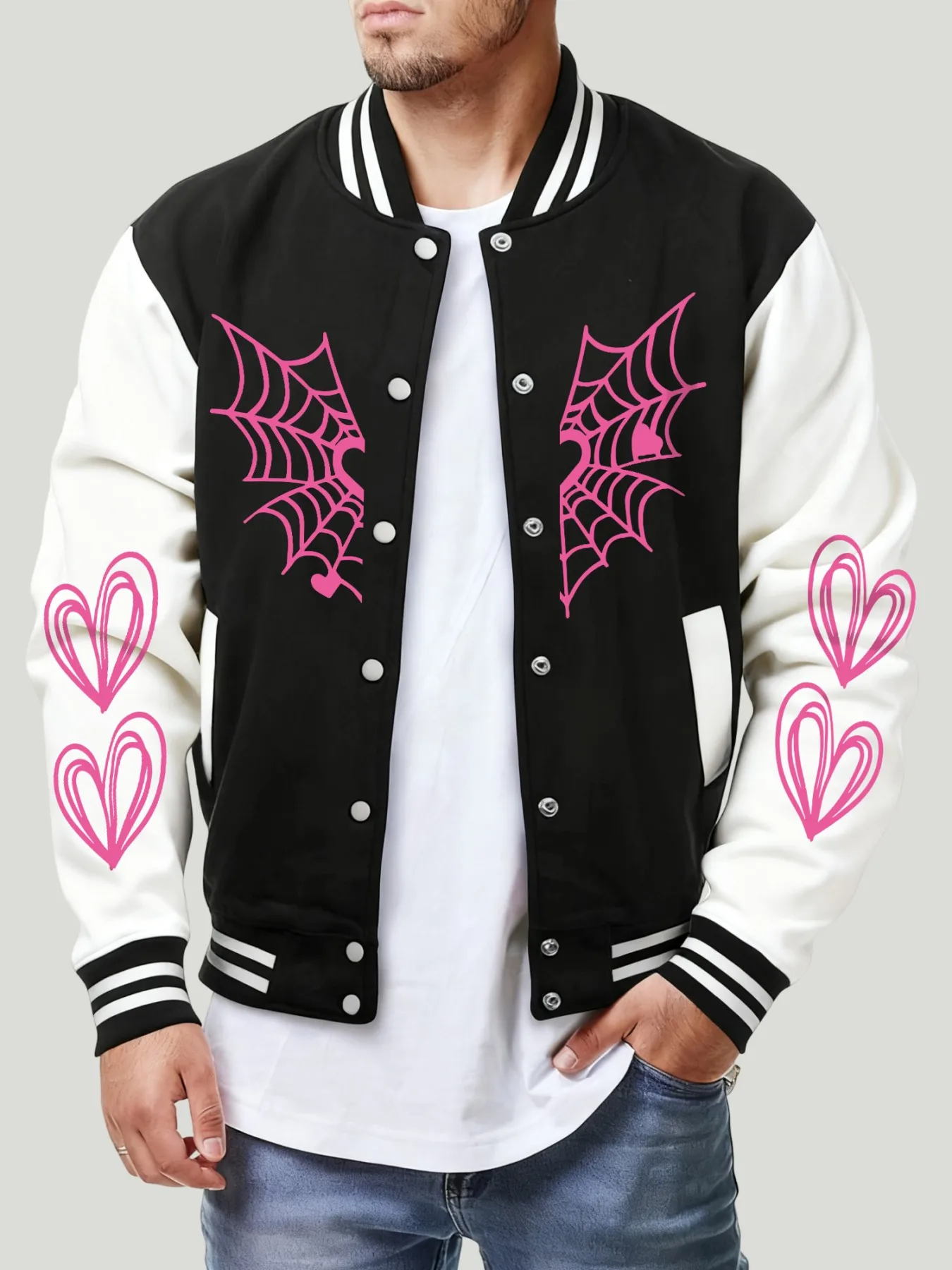 

Бейсбольный трикотаж с изображением паутины и сердца, мужское мягкое пальто в стиле ретро, уличные американские куртки, осенняя флисовая мужская спортивная одежда