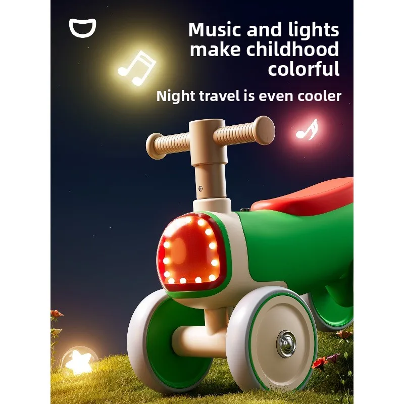 4‑Wheel Ride‑On Glider Bike with Light & Music Anti‑Rollover Design Foam Wheels No‑Pedal Sliding Bicycle