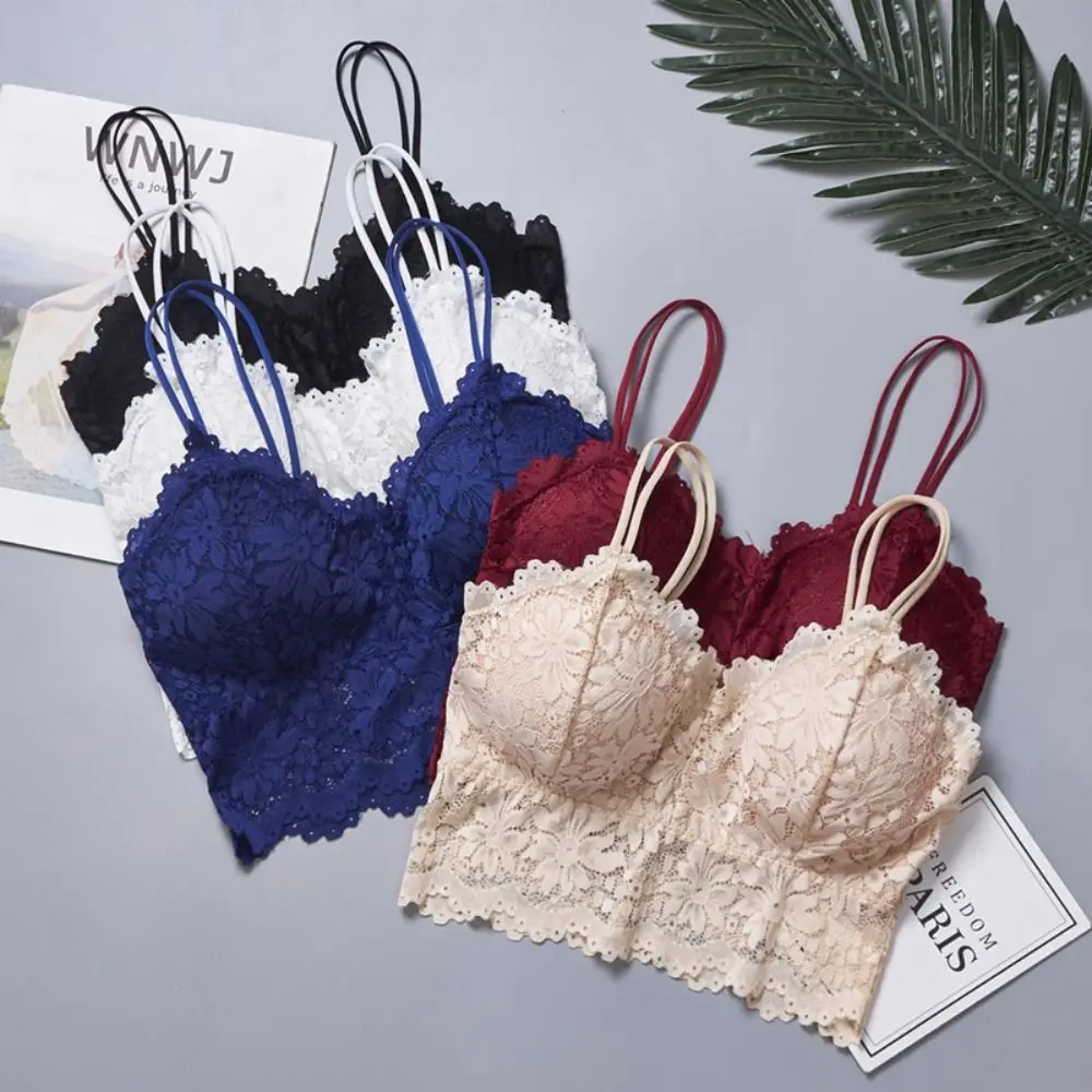 Comfort Lace Lace Bralette Padded Stretchy Padded Camisole Solid Color Ventilate Fabric Camisole Bra Daily Wear
